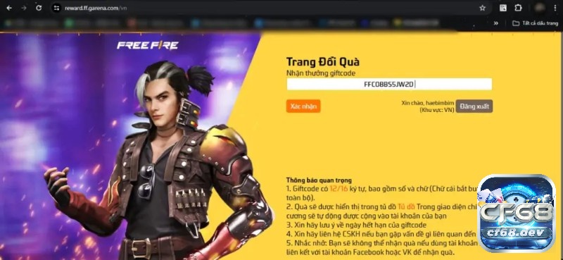 Lưu ý khi nhập Giftcode Free Fire
