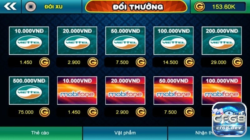 Điểm thưởng tích lũy được quy đổi trực tiếp sang thẻ cào